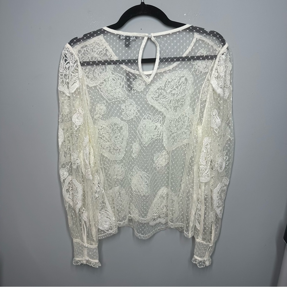Express Lace Embroidered Mesh Long Sleeve Top White - Picture 4 of 4